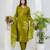 Green floral printed cotton stitched straight kurta set with pyjama & dupatta