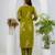 Green floral printed cotton stitched straight kurta set with pyjama & dupatta
