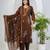 Brown floral printed cotton stitched straight kurta set with pyjama & dupatta