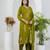 Green floral printed cotton stitched straight kurta set with pyjama & dupatta