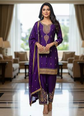 Purple color smart and graceful chinon fabric heavy salwar kameez 1