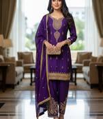 Purple color smart and graceful chinon fabric heavy salwar kameez
