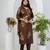 Brown floral printed cotton stitched straight kurta set with pyjama & dupatta