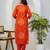Orange printed mirror work cotton stitched straight kurta set with pyjama & dupatta