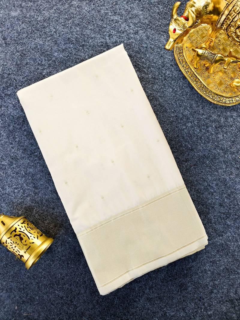 Premium white soft silk saree with golden horse motifs