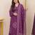 Purple printed mirror work cotton stitched straight kurta set with pyjama & dupatta