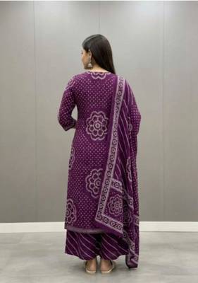 Purple printed mirror work cotton straight kurta set 2