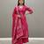 Pink printed mirror work cotton stitched straight kurta set with pyjama & dupatta