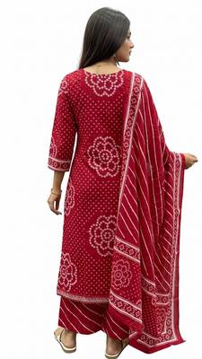 Pink printed mirror work cotton straight kurta set 2