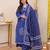 Navy blue printed mirror work cotton stitched straight kurta set with pyjama & dupatta