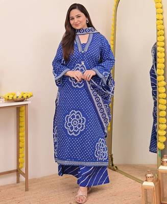 Navy blue printed mirror work cotton straight kurta set 2