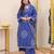 Navy blue printed mirror work cotton stitched straight kurta set with pyjama & dupatta
