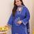 Navy blue printed mirror work cotton stitched straight kurta set with pyjama & dupatta