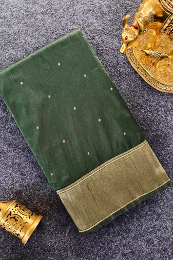 Premium green soft silk saree with golden horse motifs
