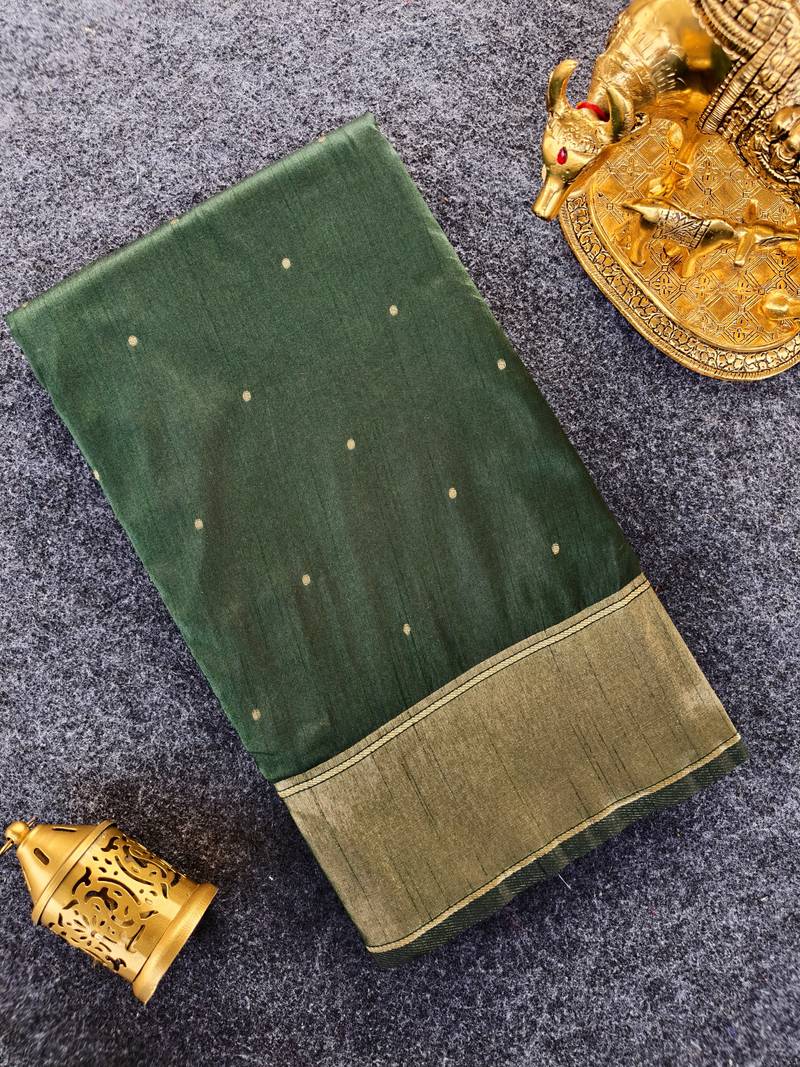 Premium green soft silk saree with golden horse motifs