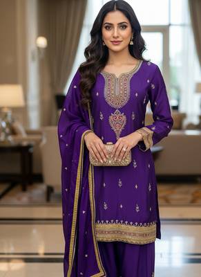 Purple color smart and graceful chinon fabric heavy salwar kameez 2