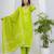 Green printed mirror work cotton stitched straight kurta set with pyjama & dupatta