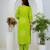 Green printed mirror work cotton stitched straight kurta set with pyjama & dupatta