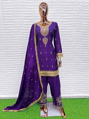 Purple color smart and graceful chinon fabric heavy salwar kameez 3
