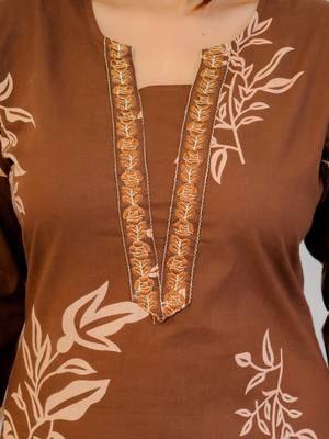 Brown floral printed cotton straight kurta set 5
