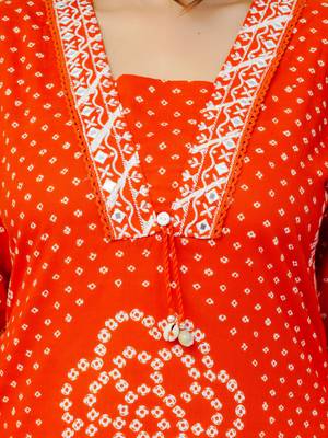 Orange printed mirror work cotton straight kurta set 5