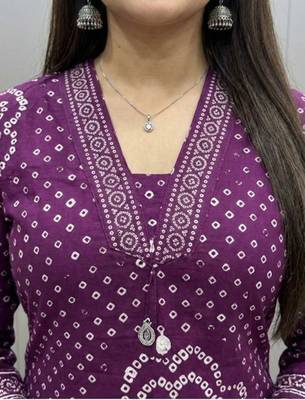 Purple printed mirror work cotton straight kurta set 5