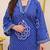 Navy blue printed mirror work cotton stitched straight kurta set with pyjama & dupatta