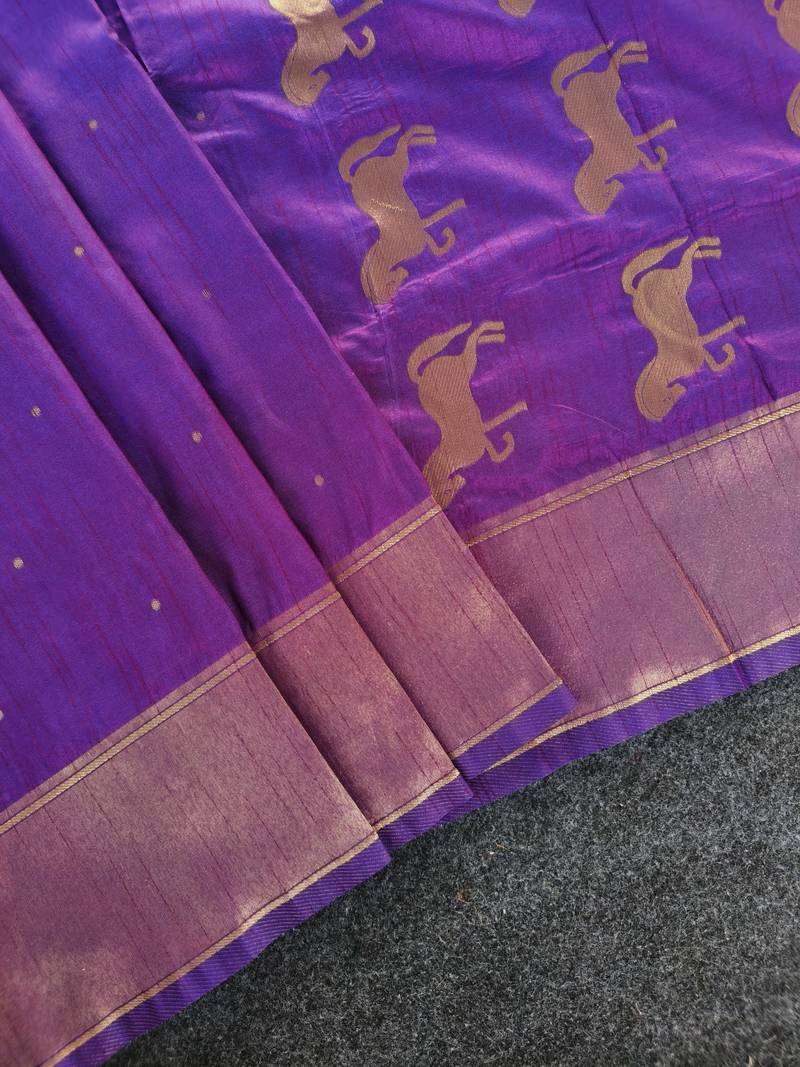 Premium purple soft silk saree with golden horse motifs
