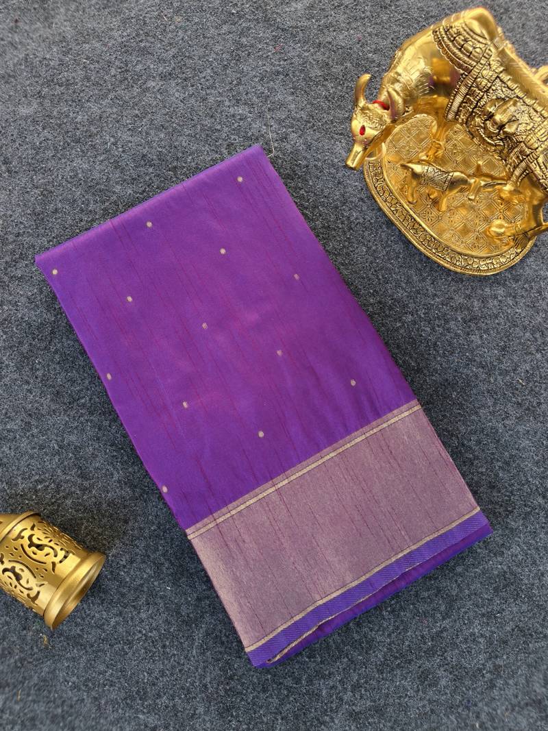 Premium purple soft silk saree with golden horse motifs