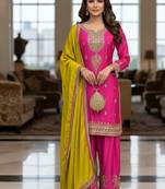 Pink color smart and graceful chinon fabric heavy salwar kameez