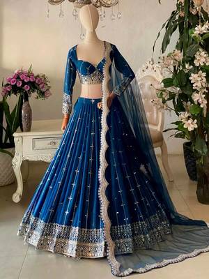 Elegance Royal Blue Zari and Sequins Embroidered Indian Designer Wedding Lehenga Choli 6