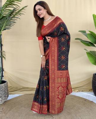 Black pure zari weaving silk saree with imaginative blouse piece 2