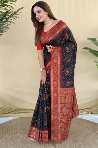 Black pure zari weaving silk saree with imaginative blouse piece