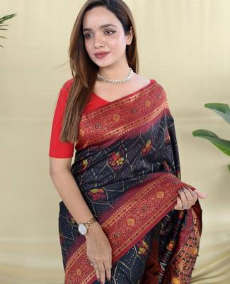 Black pure zari weaving silk saree with imaginative blouse piece 3