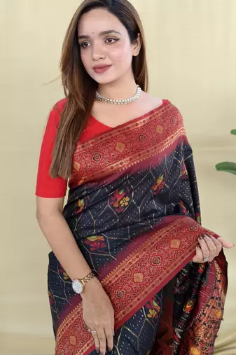 Black pure zari weaving silk saree with imaginative blouse piece