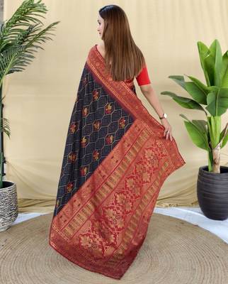 Black pure zari weaving silk saree with imaginative blouse piece 4