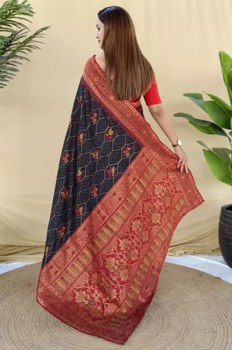 Black pure zari weaving silk saree with imaginative blouse piece