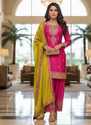 Pink color smart and graceful chinon fabric heavy salwar kameez 2