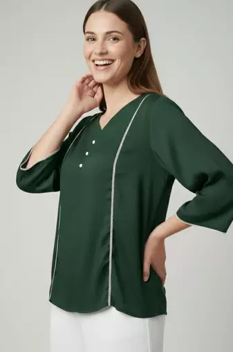 Green color delta silk fabric ethnic office wear short kurti