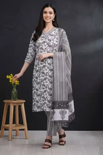 Grey color cotton fabric stylish ceremonial wear kurta set