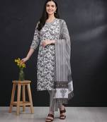 Grey color cotton fabric stylish ceremonial wear kurta set