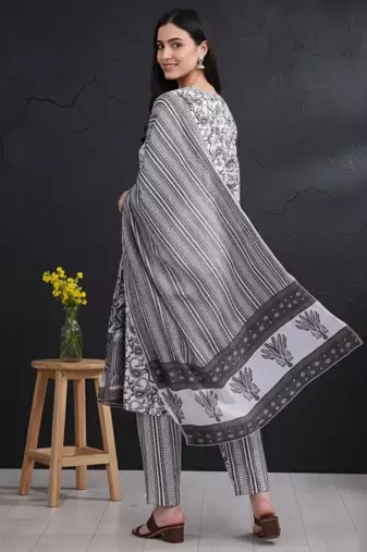 Grey color cotton fabric stylish ceremonial wear kurta set