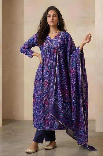 Blue color delta silk fabric stylish ceremonial wear kurta set