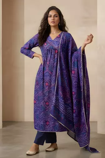 Blue color delta silk fabric stylish ceremonial wear kurta set