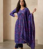 Blue color delta silk fabric stylish ceremonial wear kurta set
