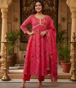Red color delta silk fabric stylish ceremonial wear kurta set