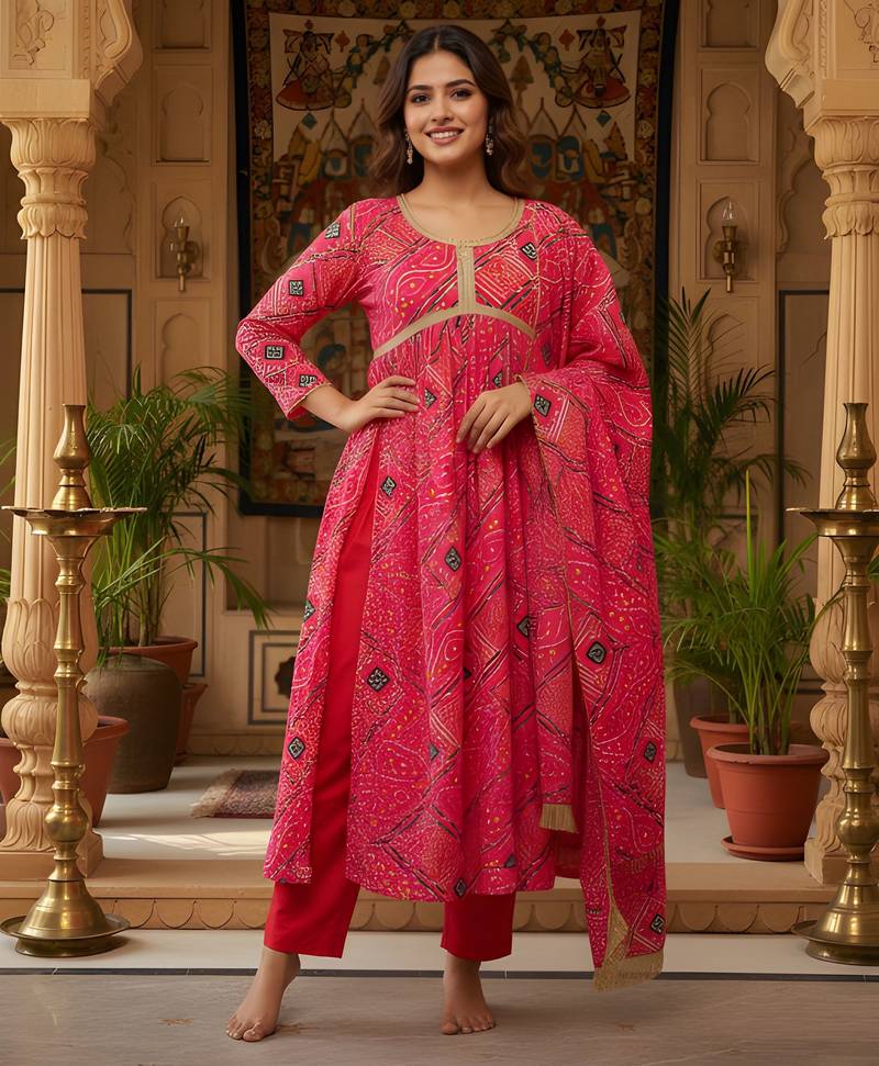 Red color delta silk fabric stylish ceremonial wear kurta set