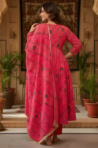 Red color delta silk fabric stylish ceremonial wear kurta set