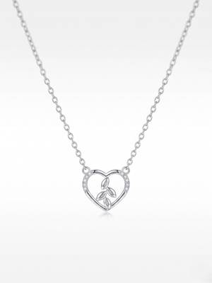 925 Sterling Silver Heart & Leaf Pendant Necklace Set  for Women,Nature Inspired Gift for Her 1
