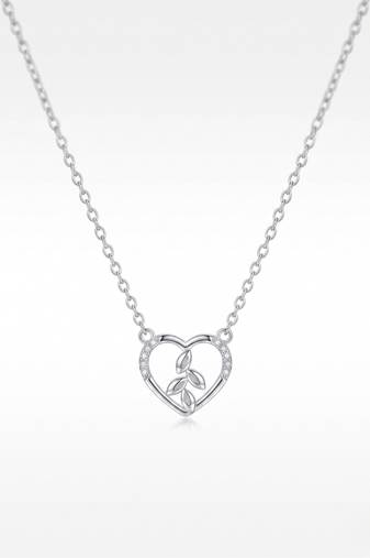 925 Sterling Silver Heart & Leaf Pendant Necklace Set  for Women,Nature Inspired Gift for Her